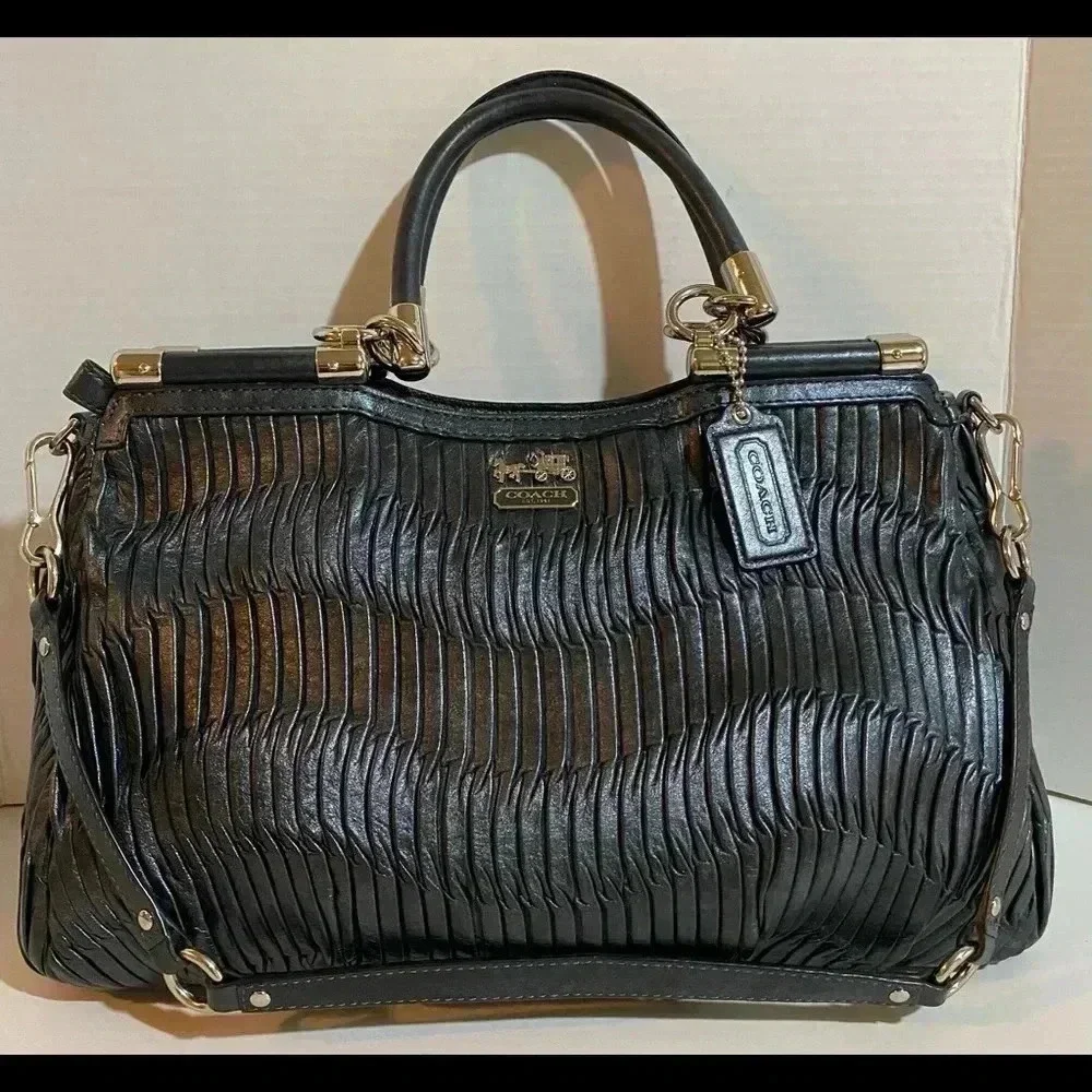 Coach metallic leather Gray Blue satchel bag - Picture 3 of 9